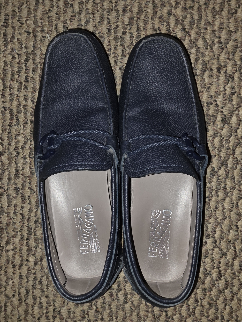 Salvatore Ferragamo Menβs Navy Leather Bit Loafers